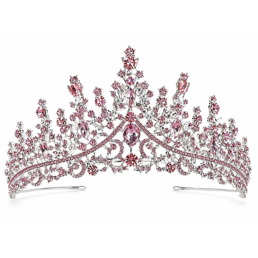 Pink Crystal Tiara Crown Rhinestone Bridal Prom Pageant Birthday Headband